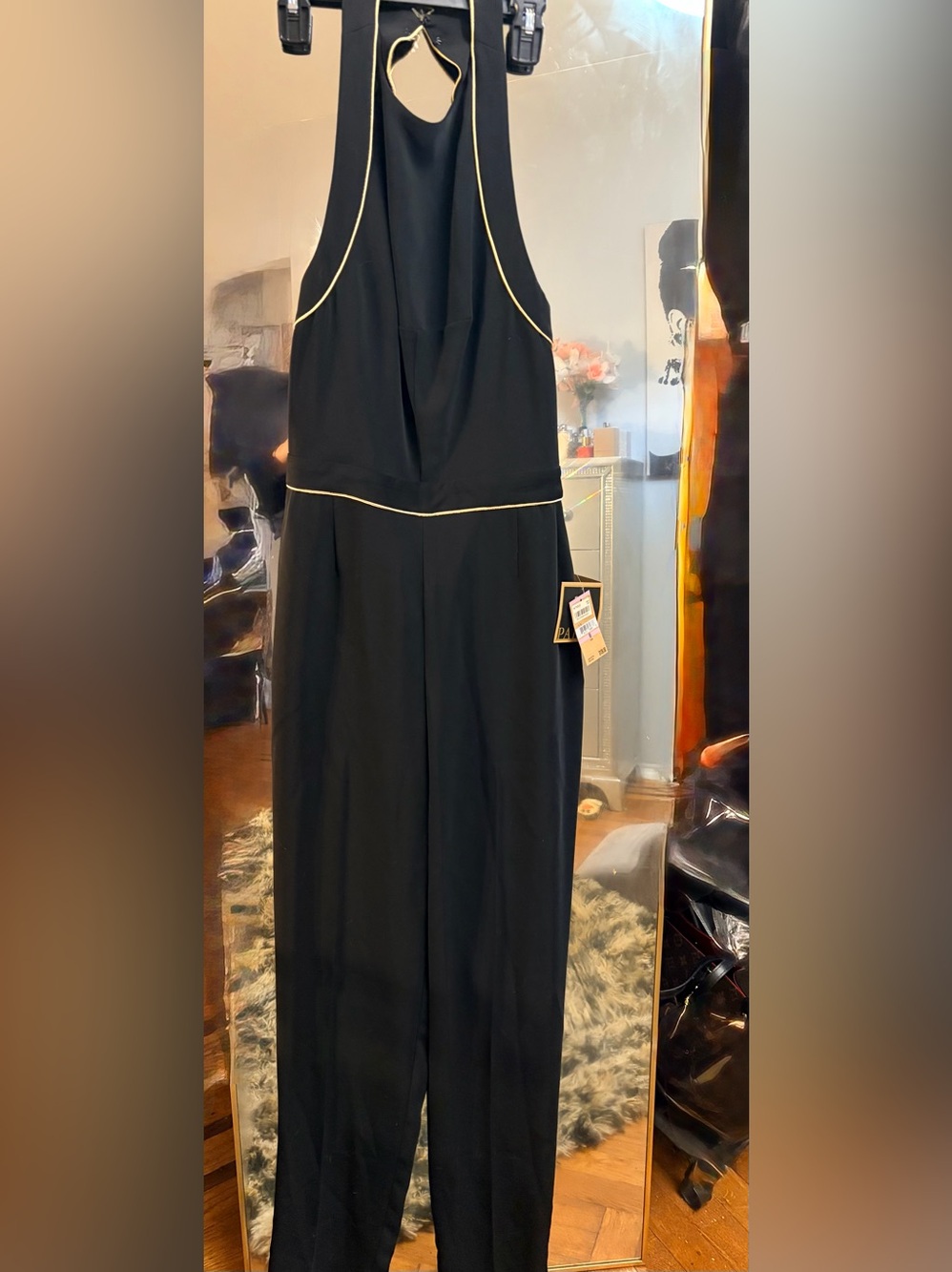Rachel Roy Black Sleeveless Jumpsuit with Contrast Piping - Size 6